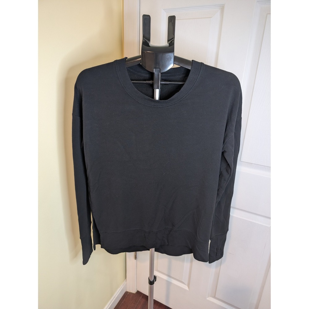 Athleta Coaster Luxe Recover Sweatshirt Womens S Black‎ Modal Blend Thumbhole